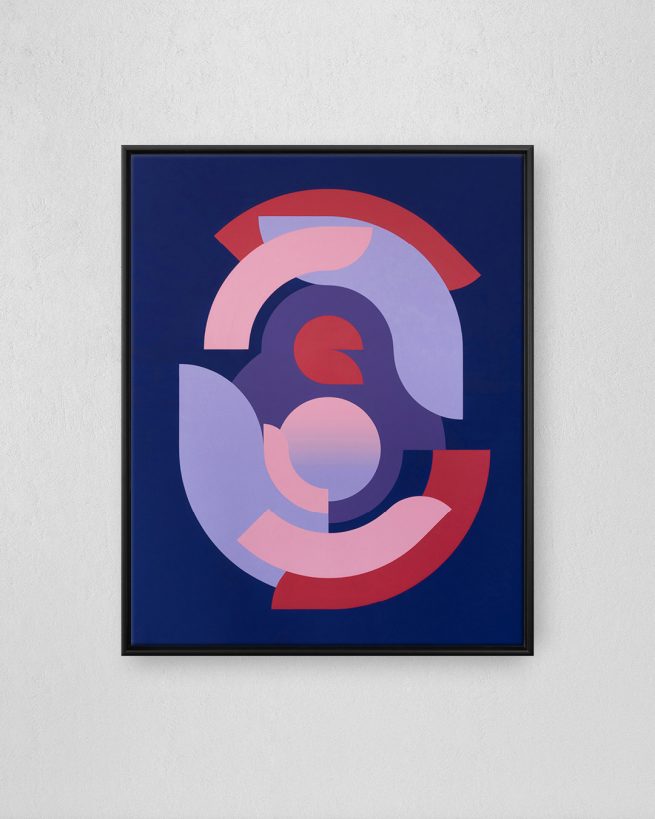 Divided circles with gradient, completed in 2020 with acrylic paints on a 80 x 100 cm canvas.