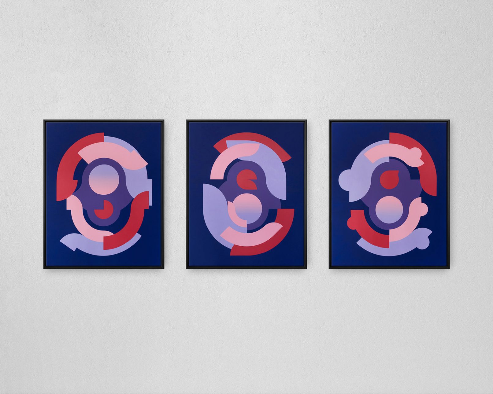 Divided circles with gradient, completed in 2020 with acrylic paints on a 80 x 100 cm canvas.