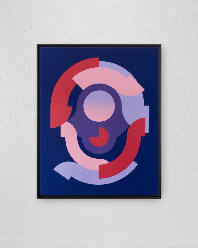 Divided circles with gradient, completed in 2020 with acrylic paints on a 80 x 100 cm canvas.