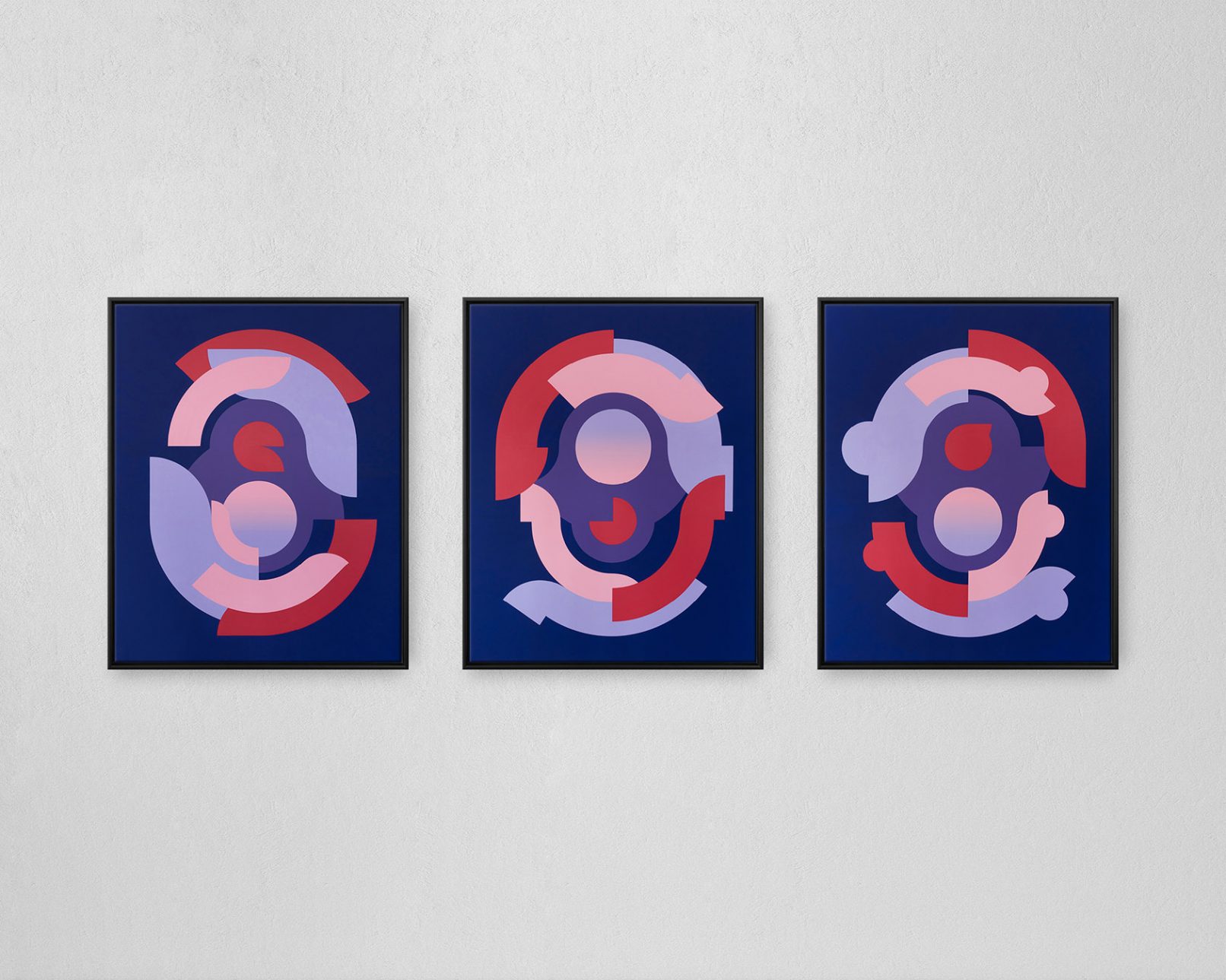 Divided circles with gradient, completed in 2020 with acrylic paints on a 80 x 100 cm canvas.