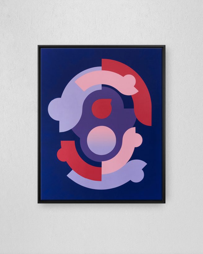 Divided circles with gradient, completed in 2020 with acrylic paints on a 80 x 100 cm canvas.