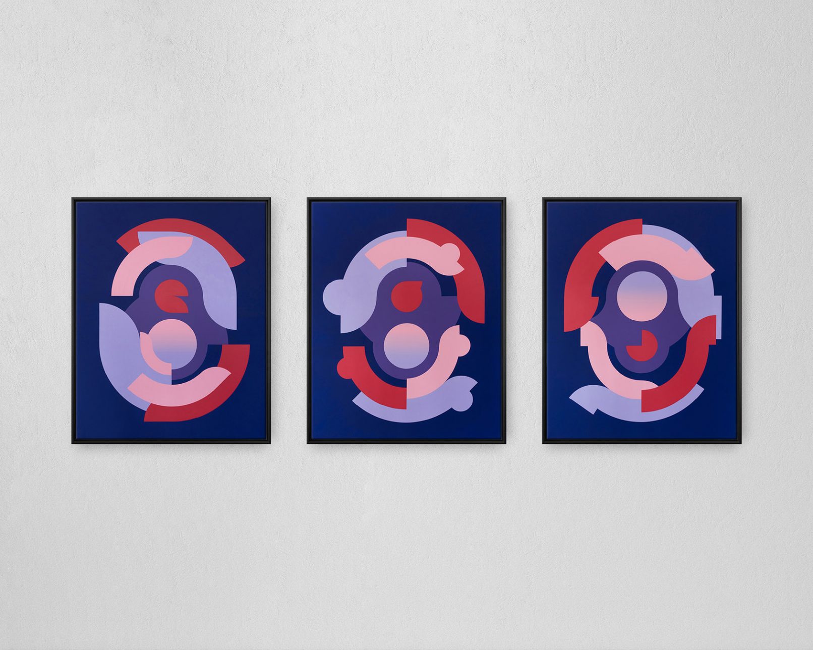 Divided circles with gradient, completed in 2020 with acrylic paints on a 80 x 100 cm canvas.