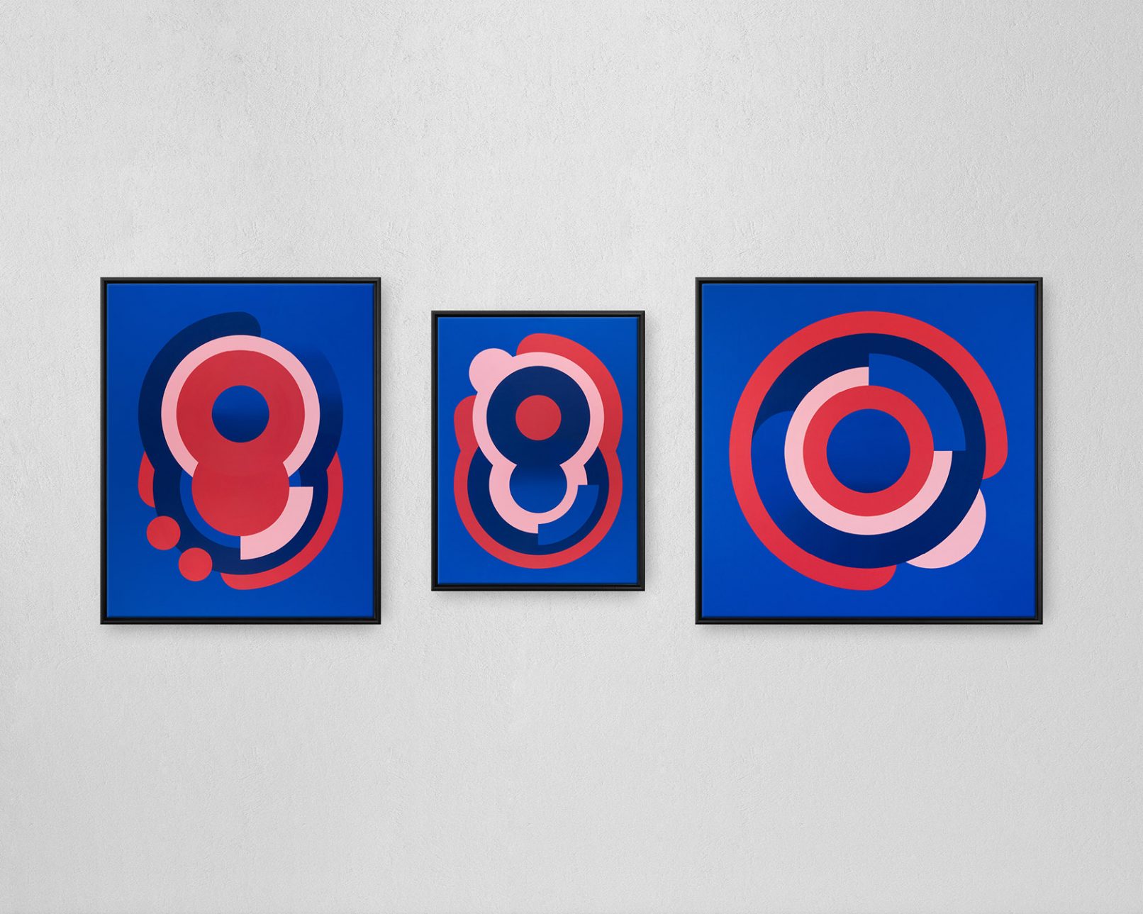 Divided circles with gradient, completed in 2019 with acrylic paints on a 60 x 80 cm canvas.