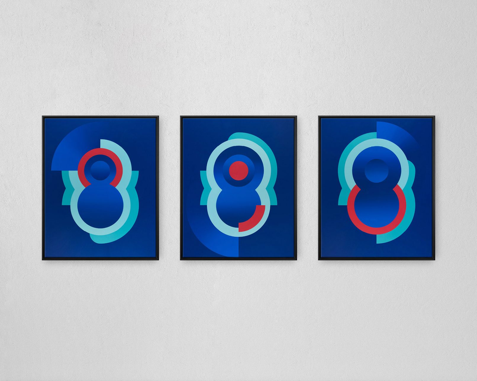 Divided circles with gradient, completed in 2019 with acrylic paints on a 80 x 100 cm canvas.