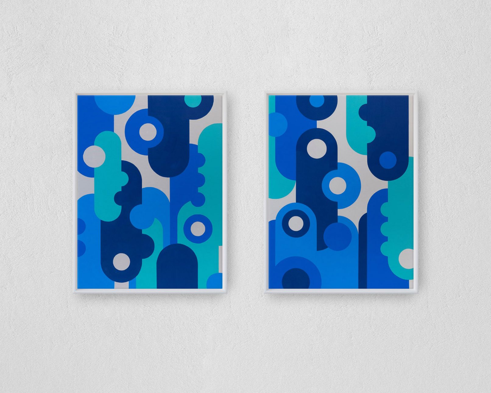 Ordered shapes, completed in 2019 with acrylic paints on a 60 x 80 cm canvas.