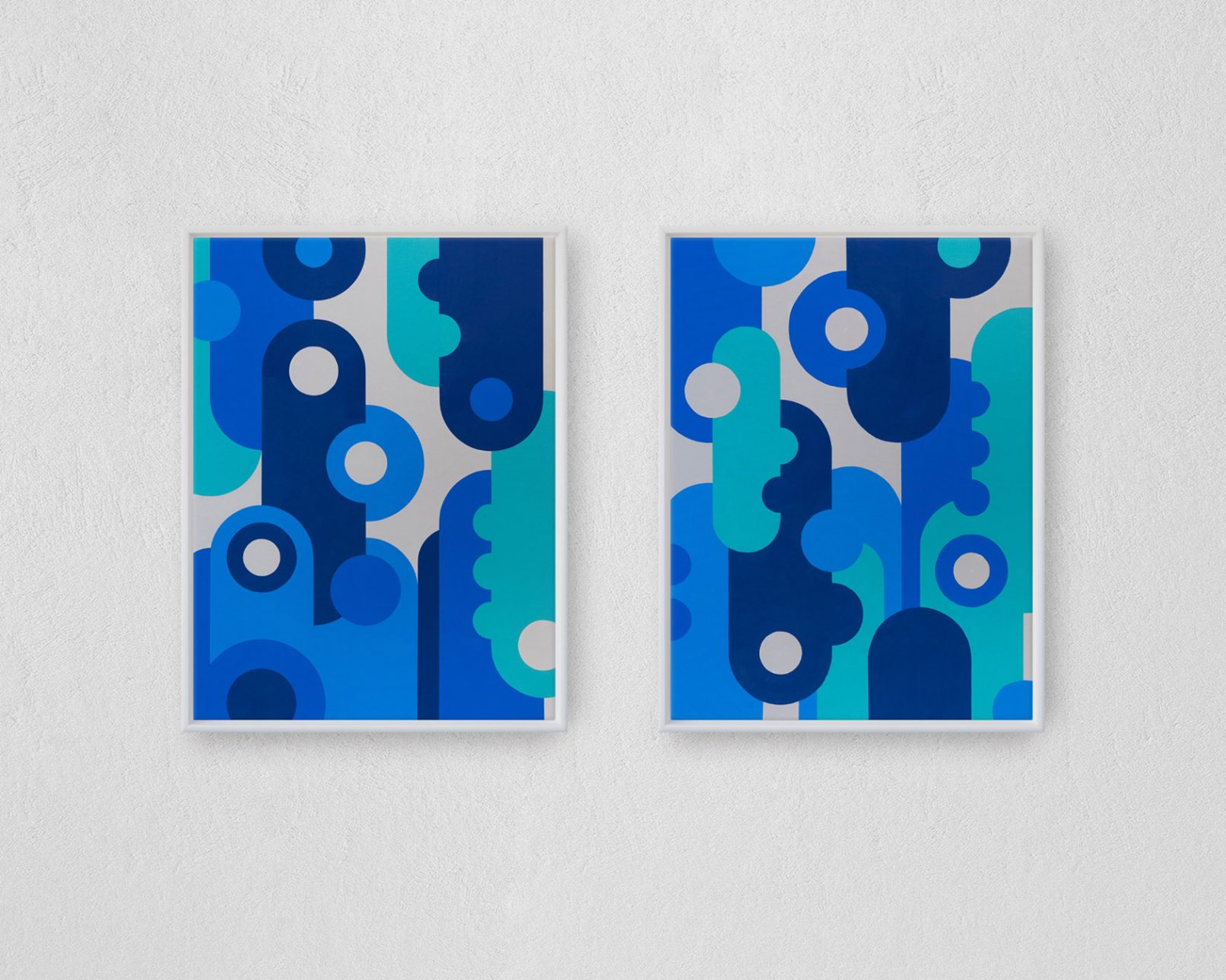 Ordered shapes, completed in 2019 with acrylic paints on a 60 x 80 cm canvas.